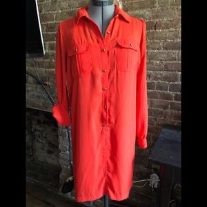 Red Gold-buttoned Shirtdress